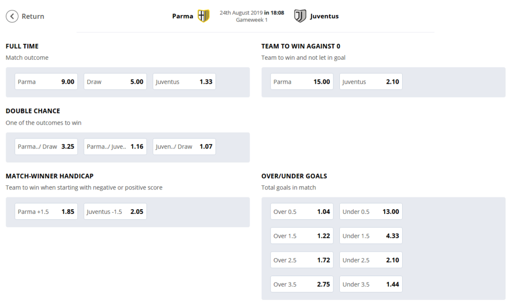 How to get Serie A Odds for Daily Fantasy Football details